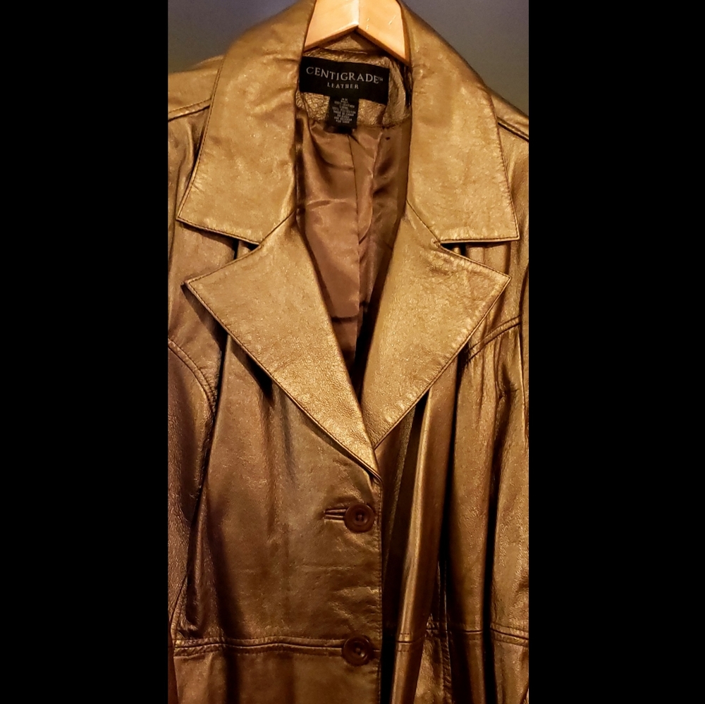 3x Gold Leather Trench Jacket